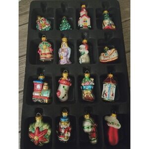 Vintage Target 16 Pc Hand Blown Glass Hanging Christmas Ornament Set 2.5" Retro